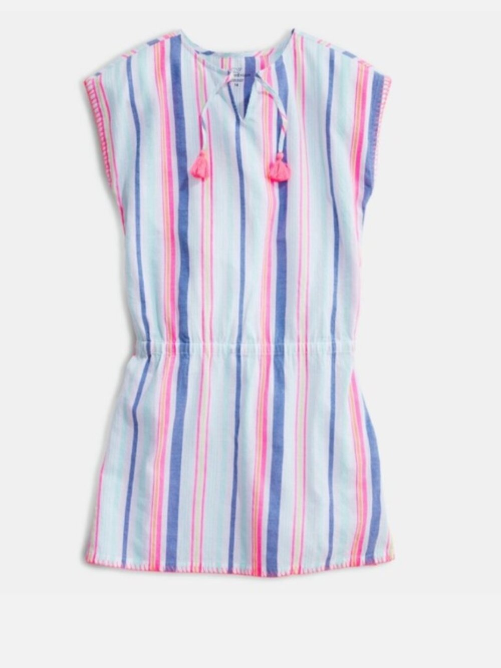 Vineyard Vines Girls Size S 7-8 Striped Beach Swim Cover Up Dress Pink Tassels